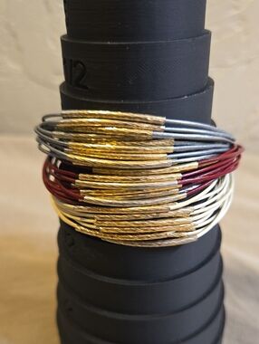 Vintage Multicolor Stacked Wire Bracelets with Gold Accents
